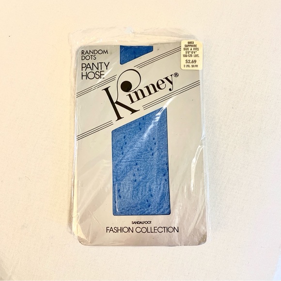 NWT Vintage Blue Tights Random Dots Kinney Sheer Sandal Foot Panty Hose, Size A - Picture 1 of 8